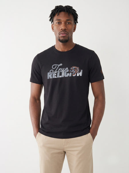 True Religion Men Black Regular Fit Graphic Pure Cotton Tshirt