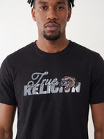 True Religion Men Black Regular Fit Graphic Pure Cotton Tshirt