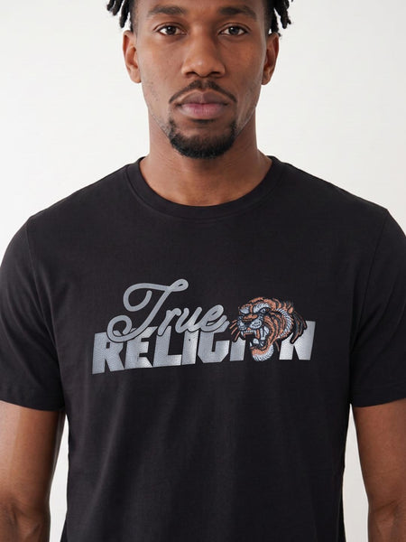 True Religion Men Black Regular Fit Graphic Pure Cotton Tshirt