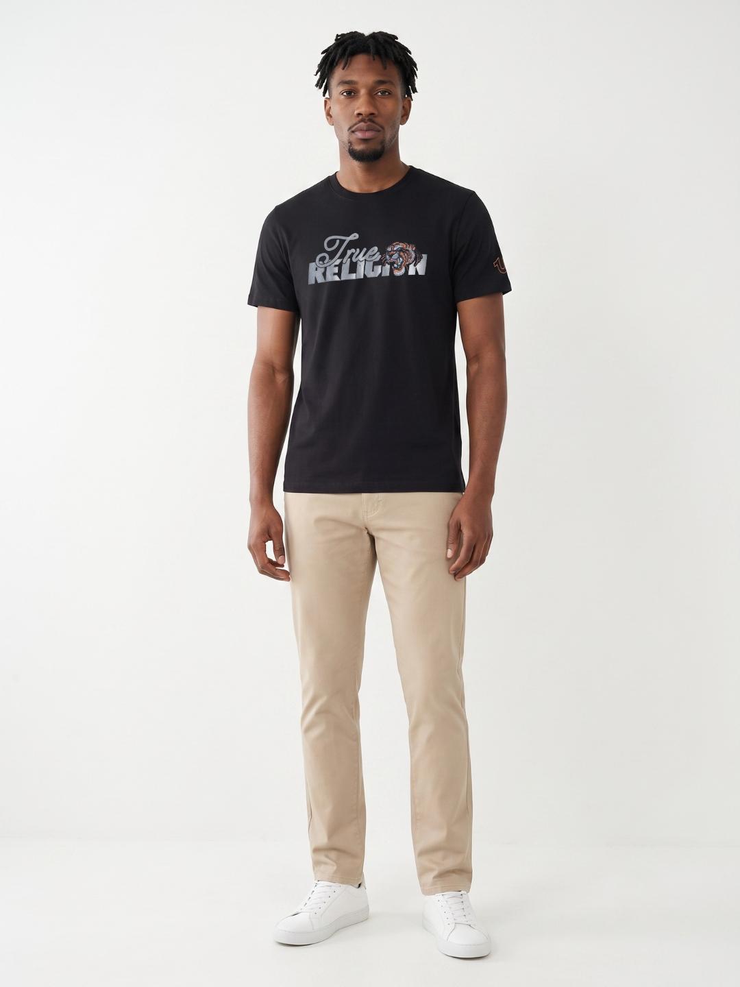 True Religion Men Black Regular Fit Graphic Pure Cotton Tshirt