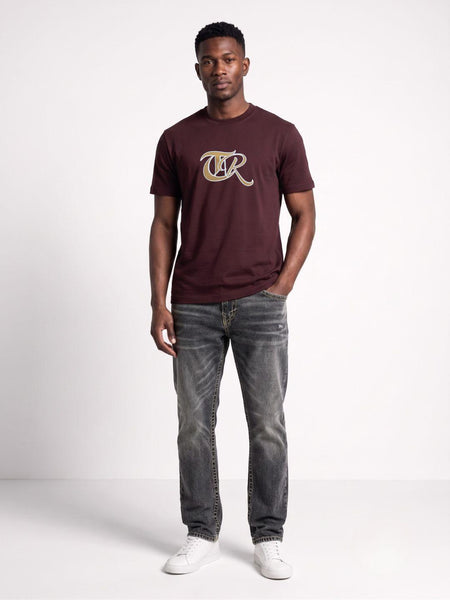True Religion Burgudy Regular Fit Solid Pure Cotton Tshirt