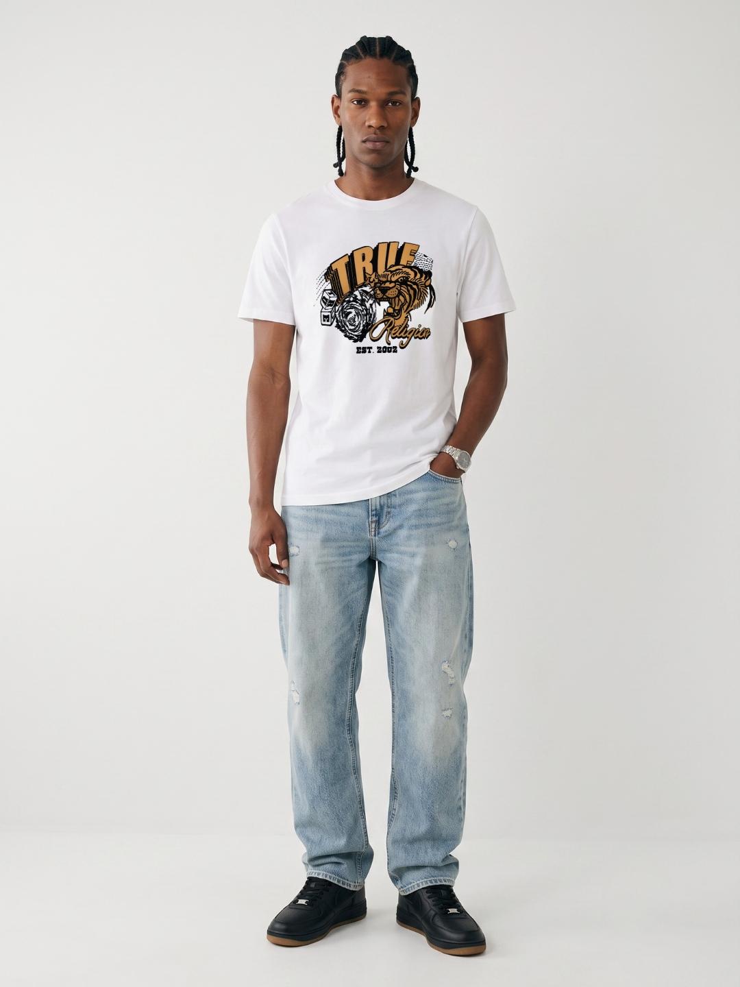 True Religion White Regular Fit Graphic Pure Cotton Tshirt