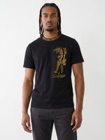 True Religion Men Black Regular Fit Graphic Pure Cotton Tshirt
