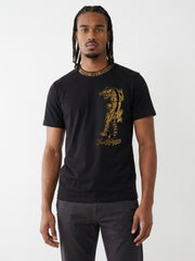True Religion Men Black Regular Fit Graphic Pure Cotton Tshirt