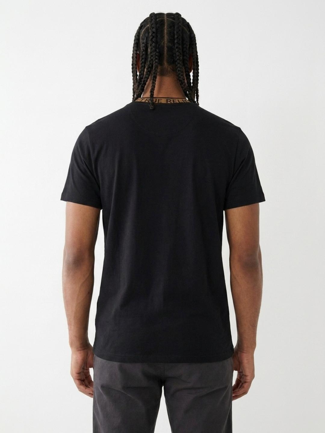 True Religion Men Black Regular Fit Graphic Pure Cotton Tshirt