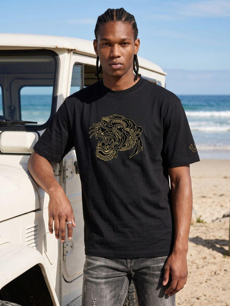 True Religion Black Boxy Fit Graphic Pure Cotton Tshirt