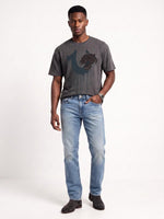 True Religion Men Dark Grey Boxy Fit Graphic Cotton T-Shirt