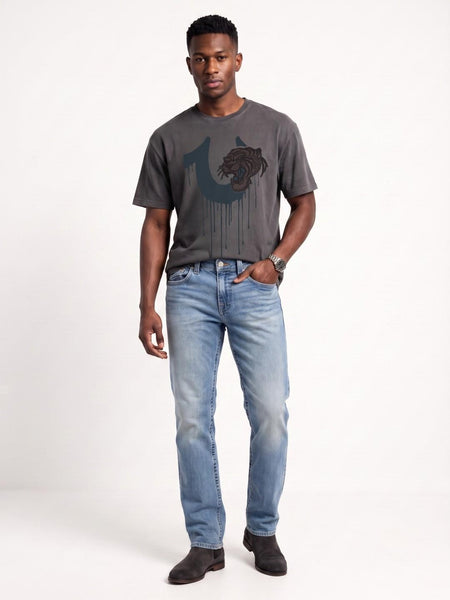 True Religion Men Dark Grey Boxy Fit Graphic Cotton T-Shirt