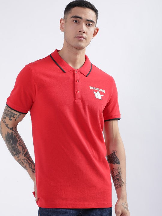 Red fashion logo regular fit polo tshirt