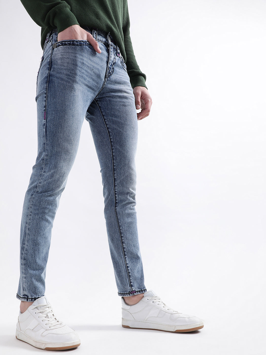 True Religion Men Blue Solid Skinny Fit Jeans