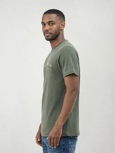 True Religion Men Green Solid Regular Fit T-Shirt