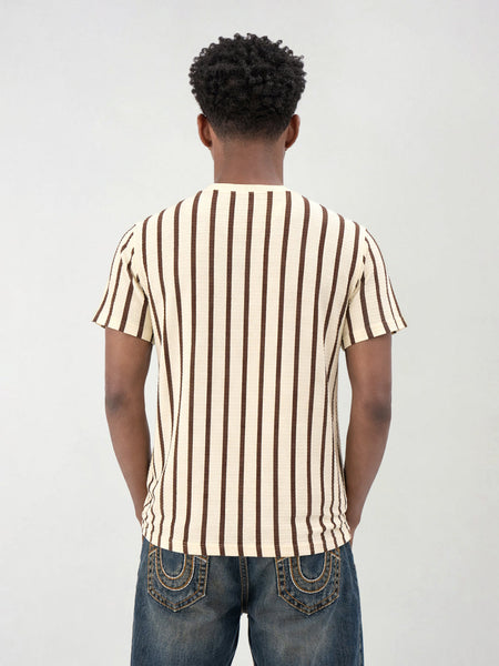 True Religion Men Beige Striped Regular Fit T-Shirt