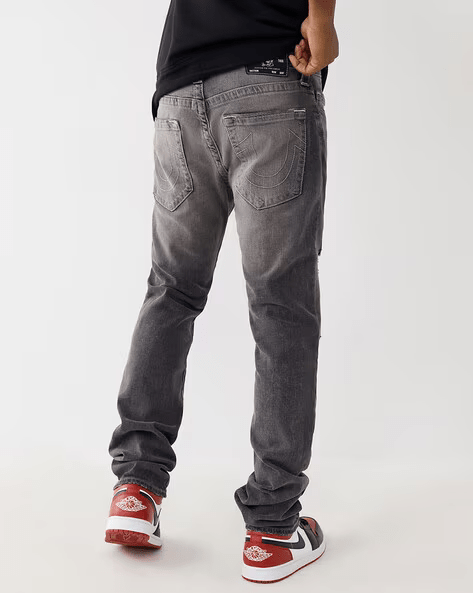 True Religion Super T Skinny Dark Grey Lightly Washed Mid Rise Distressed Jeans