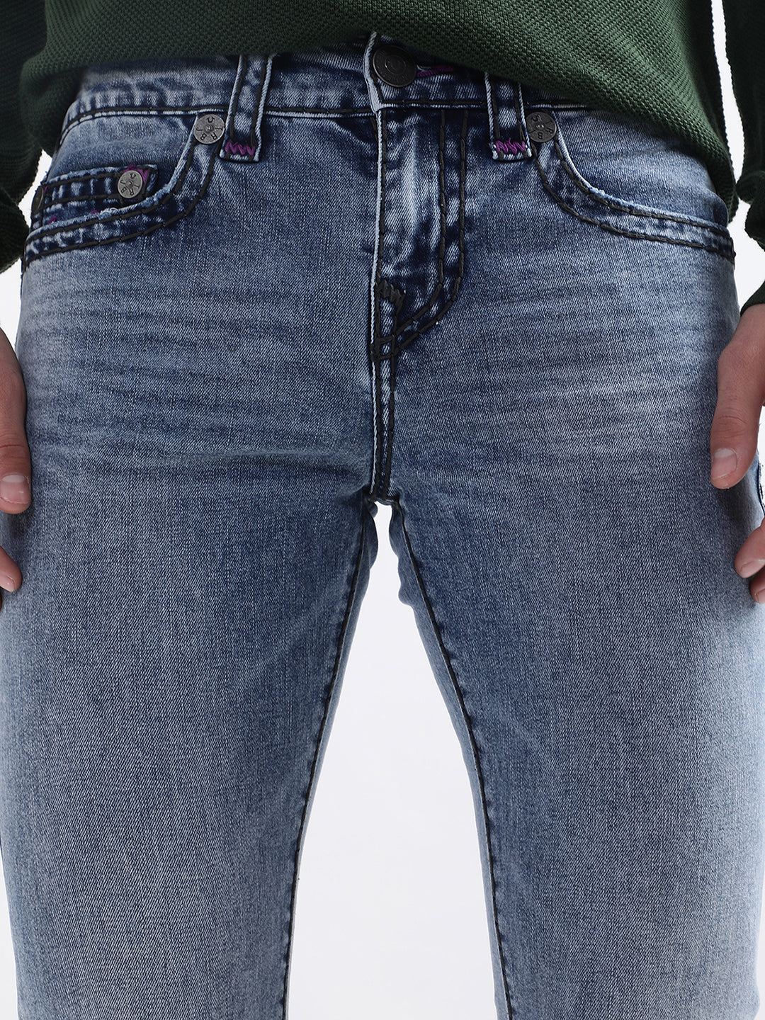True Religion Men Blue Solid Skinny Fit Jeans
