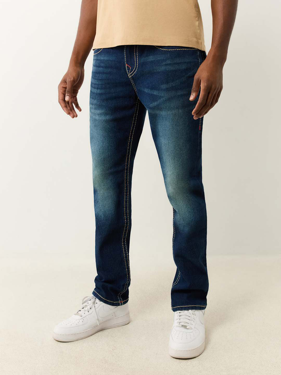 True Religion Men Blue Skinny Fit Washed Jeans