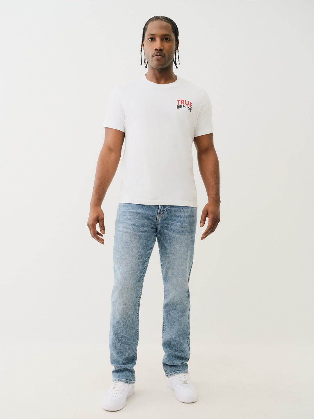 True Religion Men Blue Straight Fit Washed Jeans