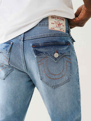 True Religion Men Blue Straight Fit Washed Jeans