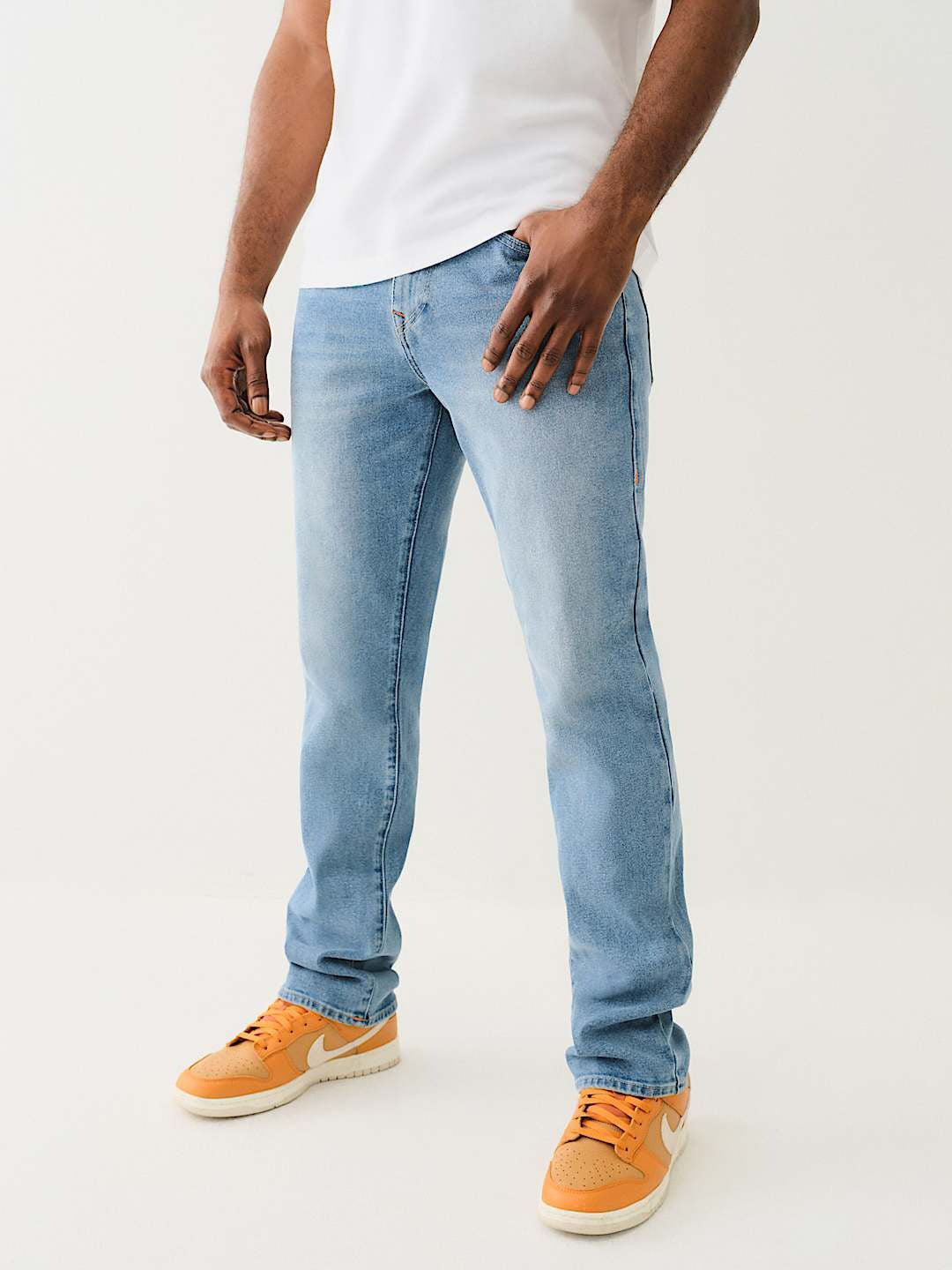 True Religion Men Blue Straight Fit Washed Jeans