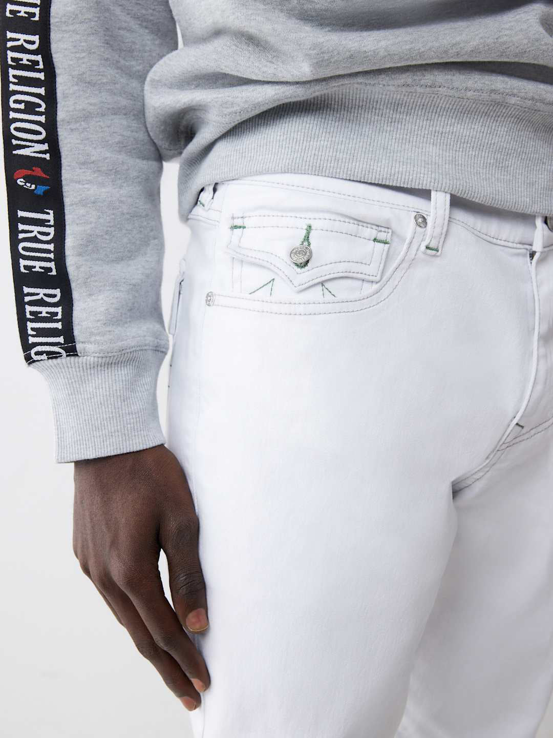 True Religion Men White Straight Fit Solid Jeans