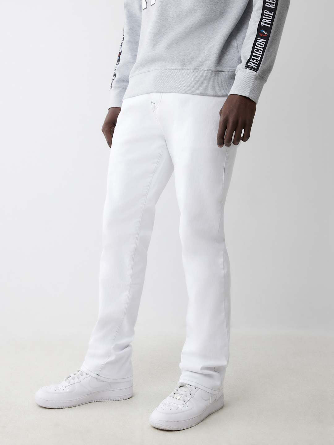 True Religion Men White Straight Fit Solid Jeans
