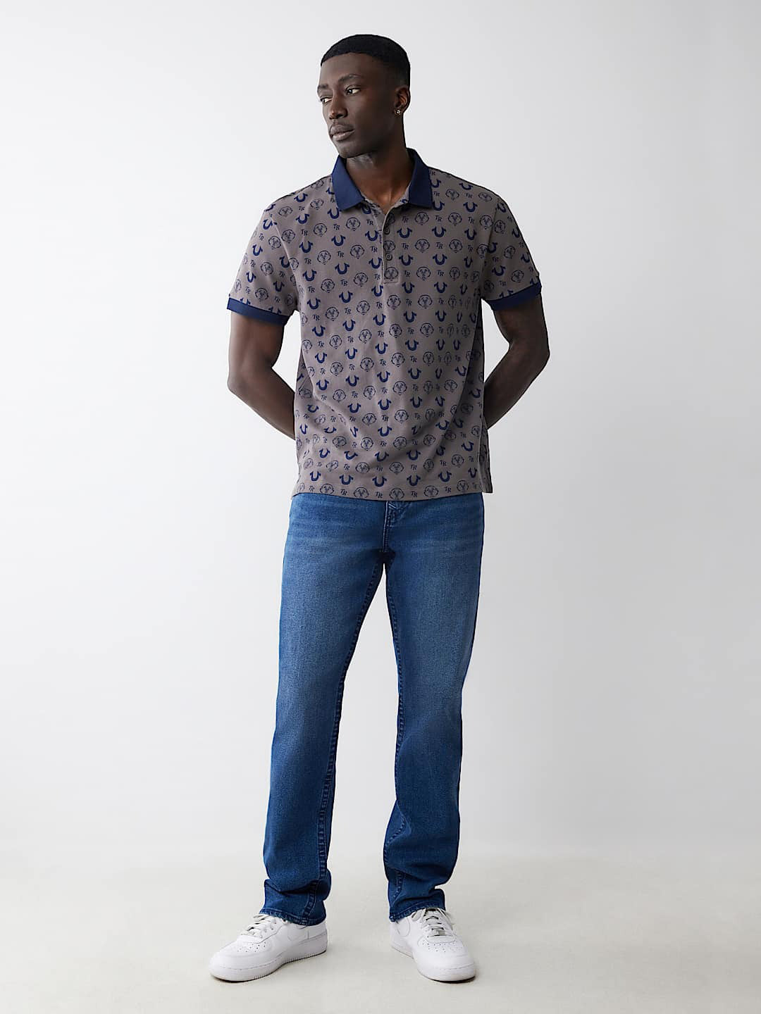 True Religion Men Blue Straight Fit Washed Jeans