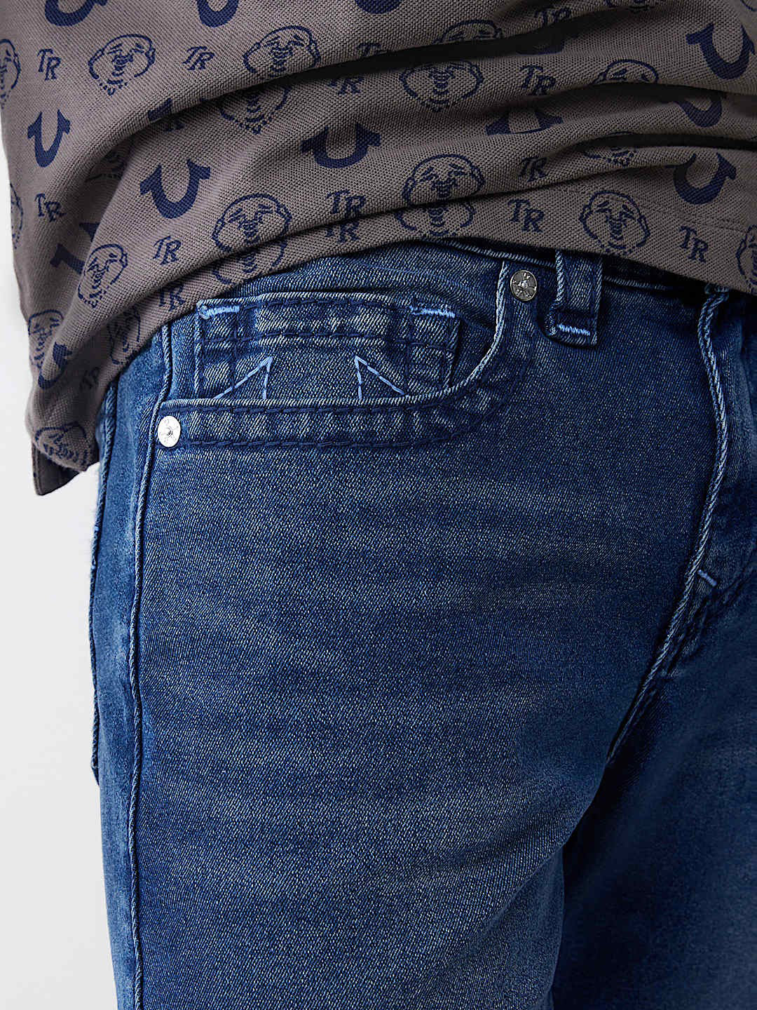 True Religion Men Blue Straight Fit Washed Jeans