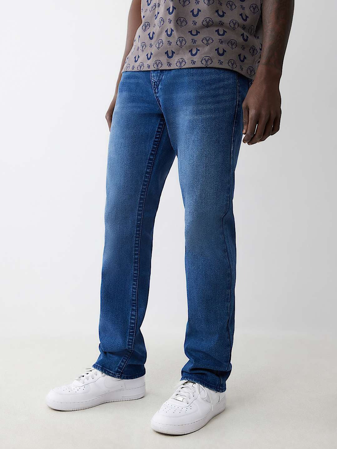 True Religion Men Blue Straight Fit Washed Jeans