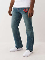 True Religion Men SN, Patch Work Billy Bootcut Fit Light Wash Jeans