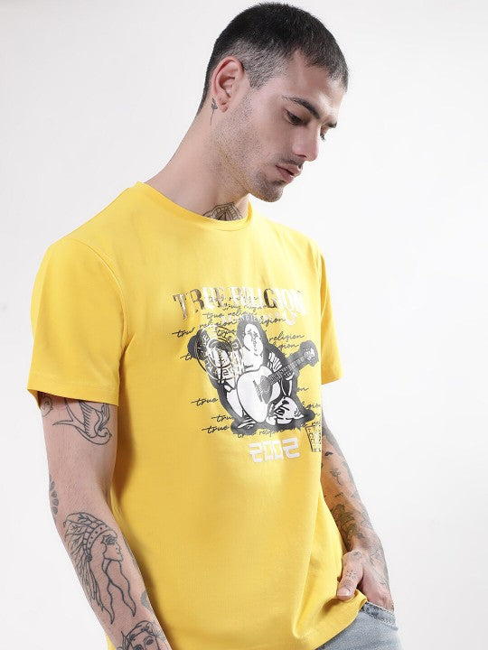 Men yellow round neck tshirt