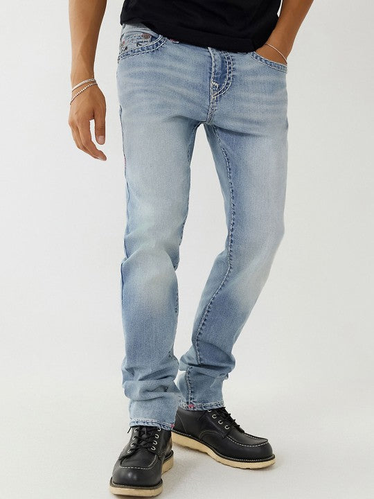 True Religion Mens Super T Rocco Slim Fit Blue Mid Rise Jeans