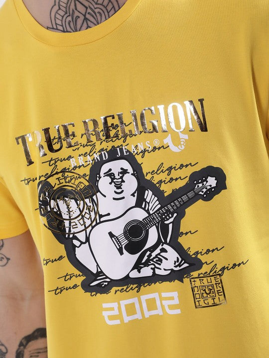 Men yellow round neck tshirt
