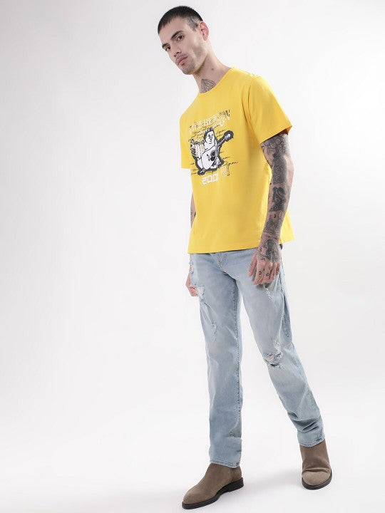 Men yellow round neck tshirt
