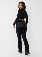 True Religion Big T Stitch Becca Bootcut Black Mid Rise Distressed Jeans