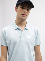 True Religion Men Blue Solid Polo Collar Short Sleeves Tshirt