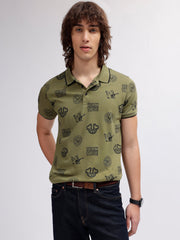 True Religion Men Green Printed Polo Collar Short Sleeves Tshirt