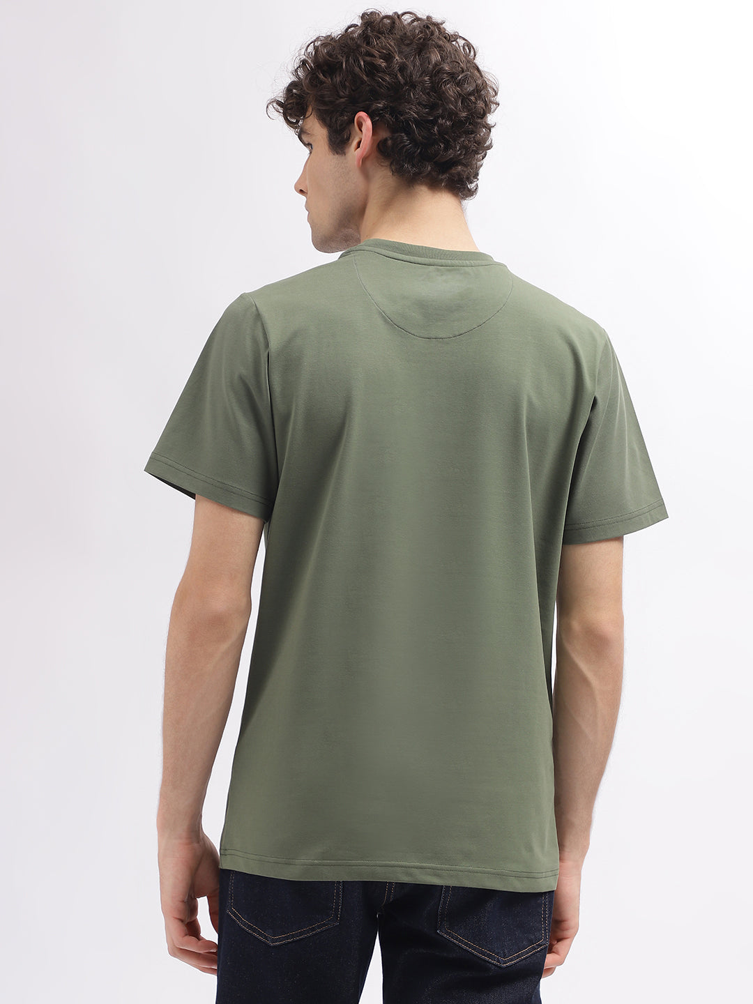 Men green printed round neck short sleeves tshirt