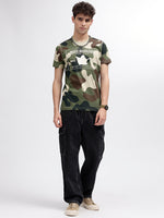 True Religion Men Green Printed Round Neck Short Sleeves T-Shirt