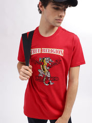 True Religion Men Red Printed Round Neck Short Sleeves Tshirt
