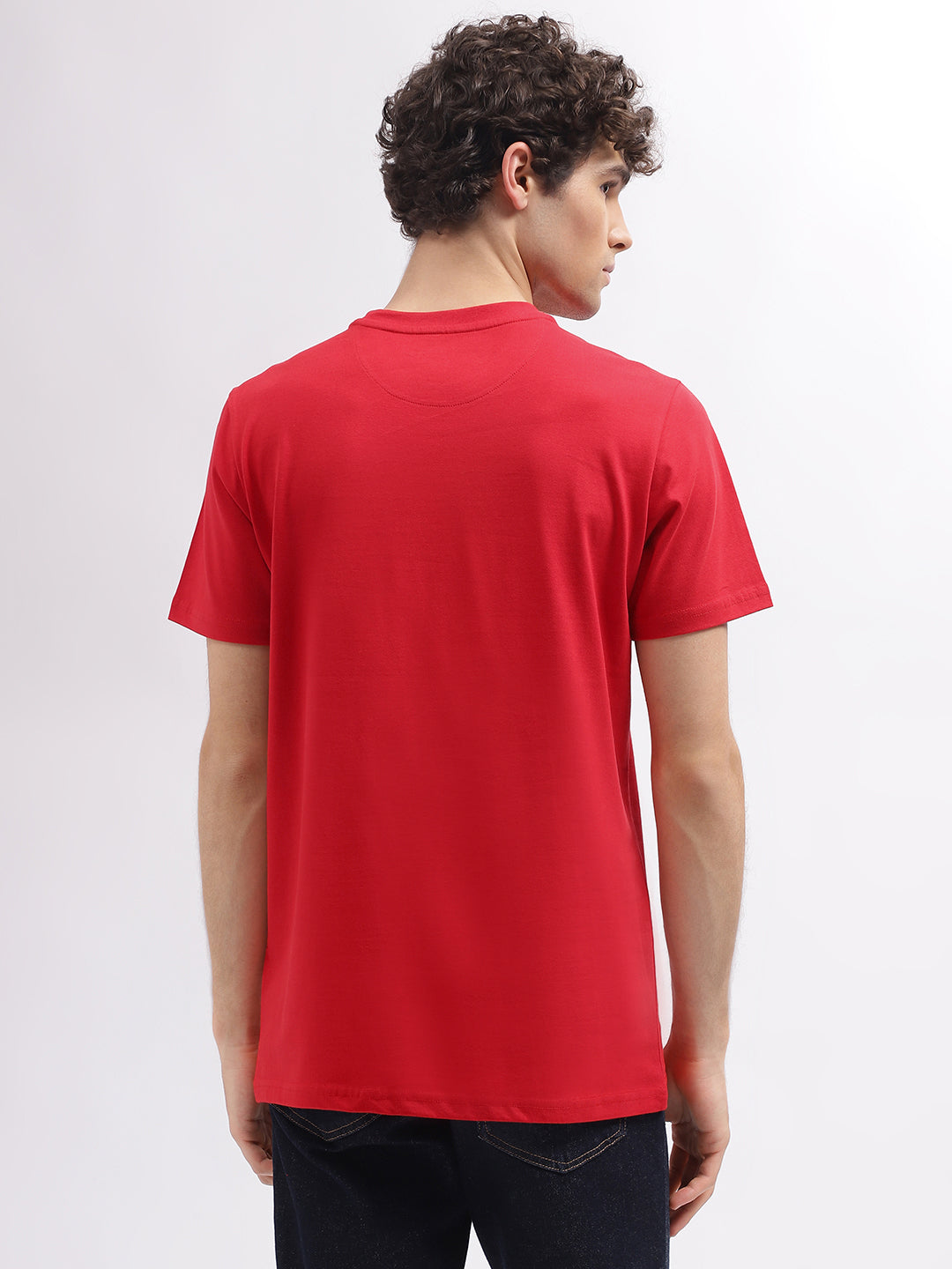 Men red printed round neck short sleeves tshirt