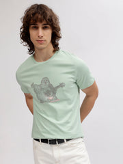 True Religion Men Green Solid Round Neck Short Sleeves Tshirt