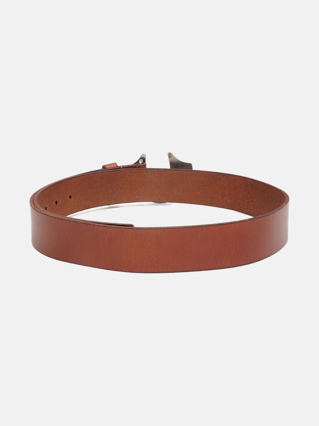 Men brown solid belt with push pin buckle