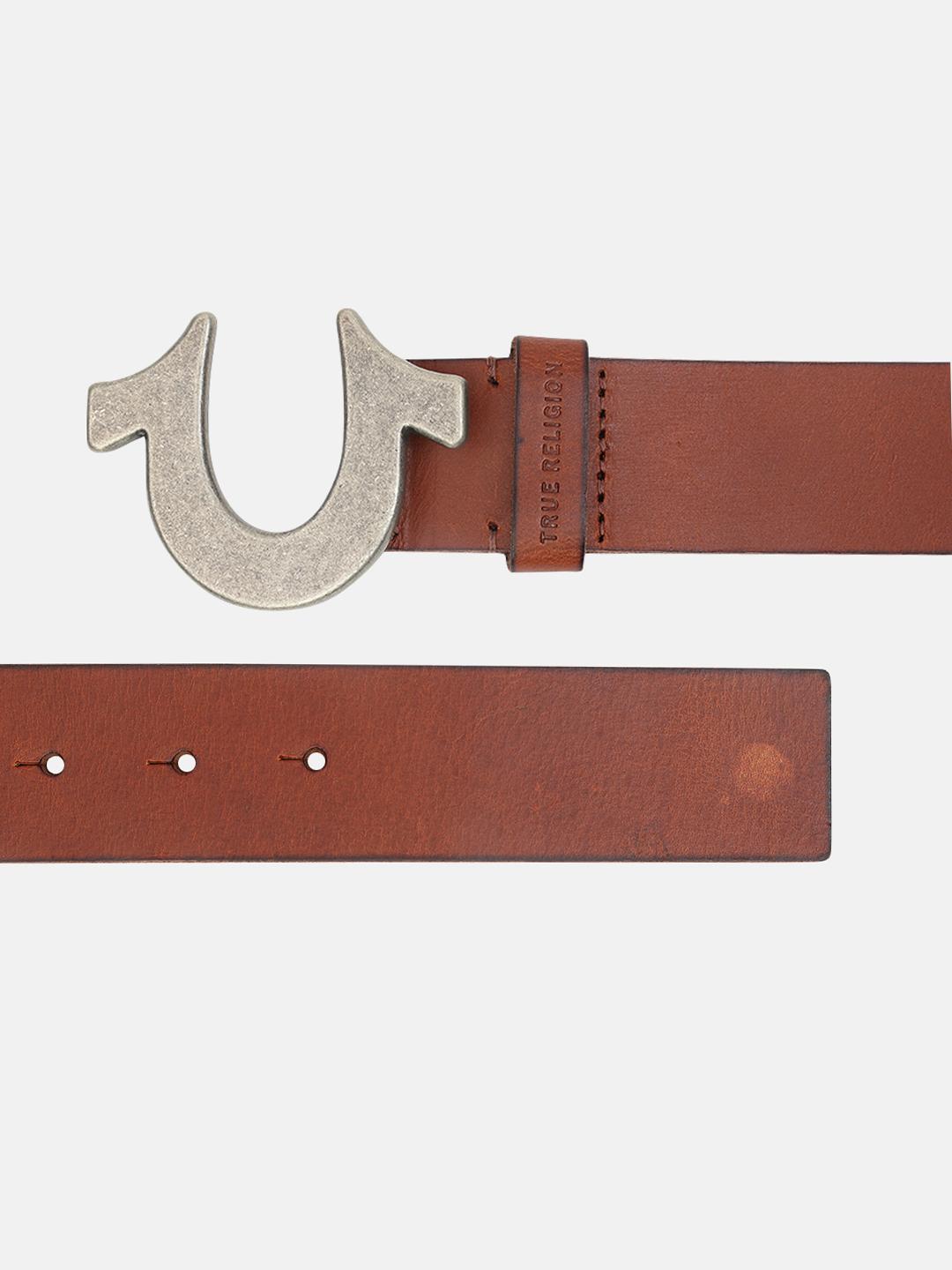 Men brown solid belt with push pin buckle
