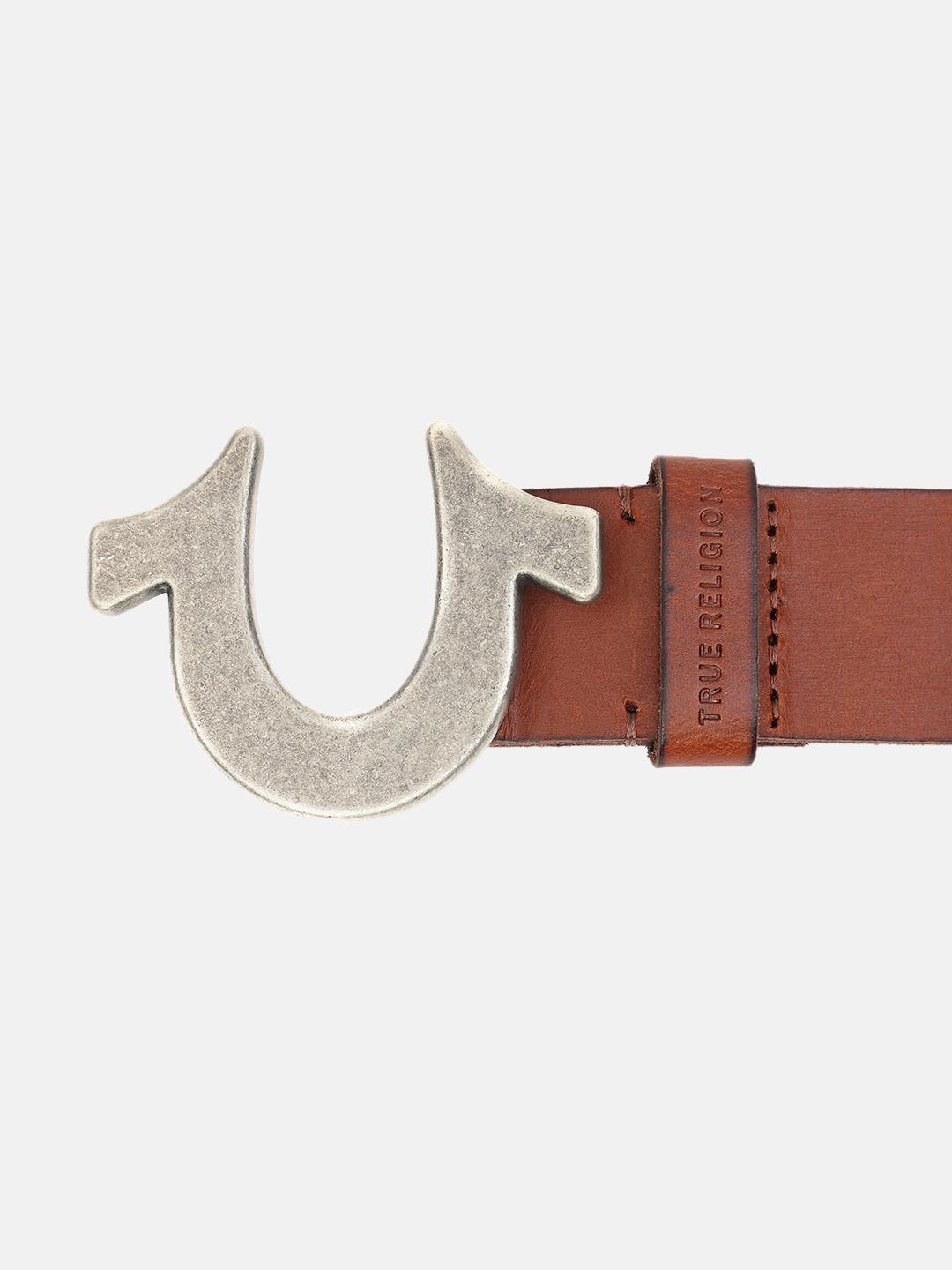 Men brown solid belt with push pin buckle