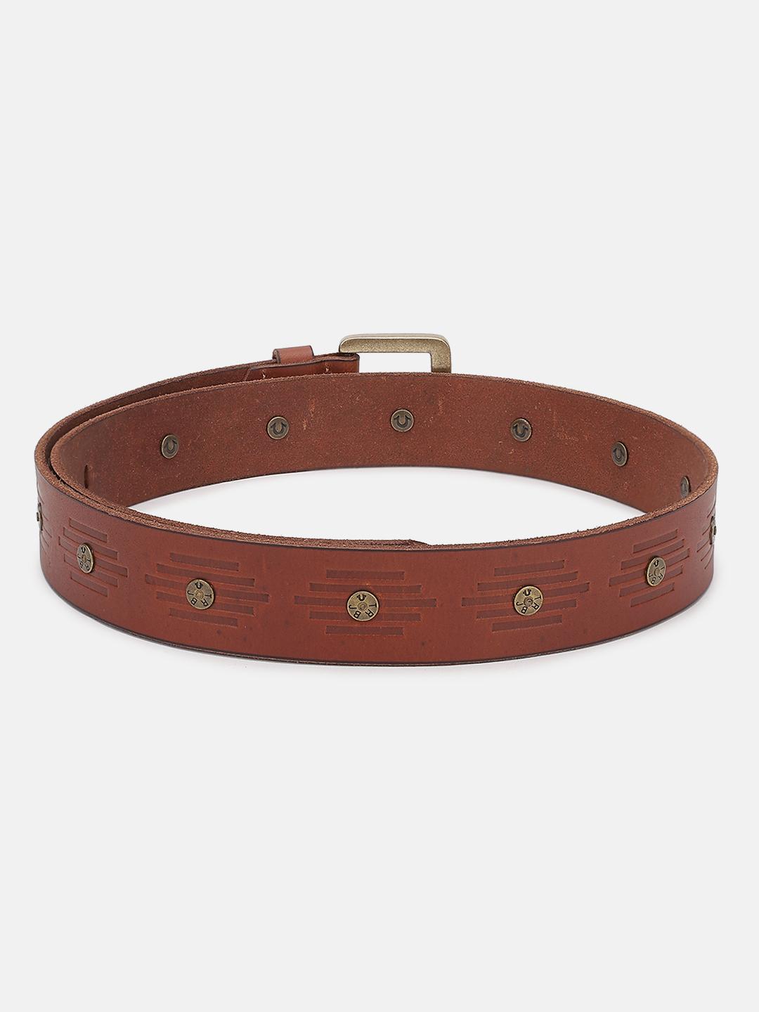 Men brown textured belt with tang buckle