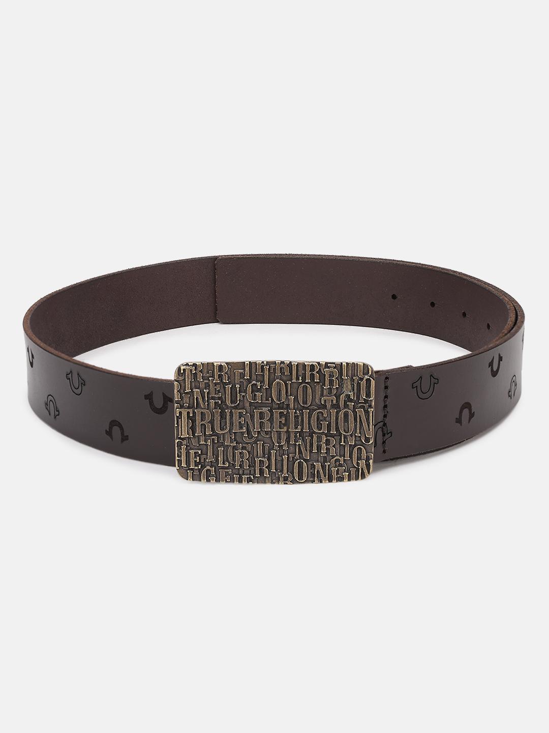 Men brown printed belt with push pin buckle