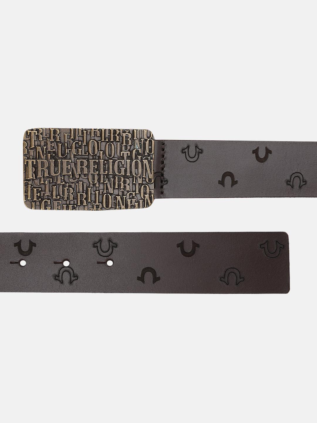 Men brown printed belt with push pin buckle