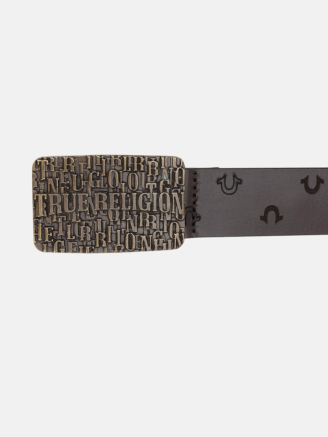 Men brown printed belt with push pin buckle