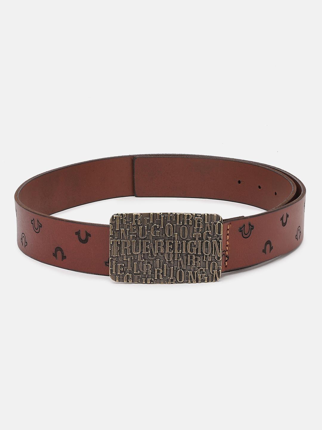 Men brown printed belt with push pin buckle