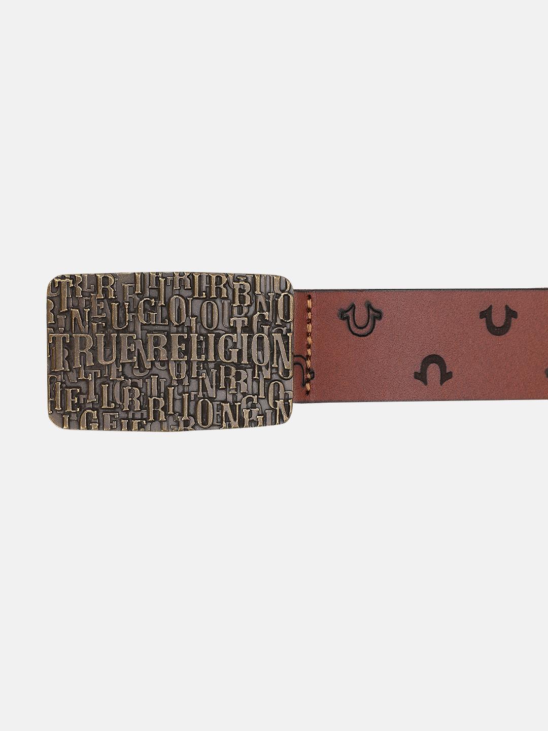 Men brown printed belt with push pin buckle