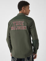 True Religion Men Green Embroidered Spread Collar Full Sleeves Shirt